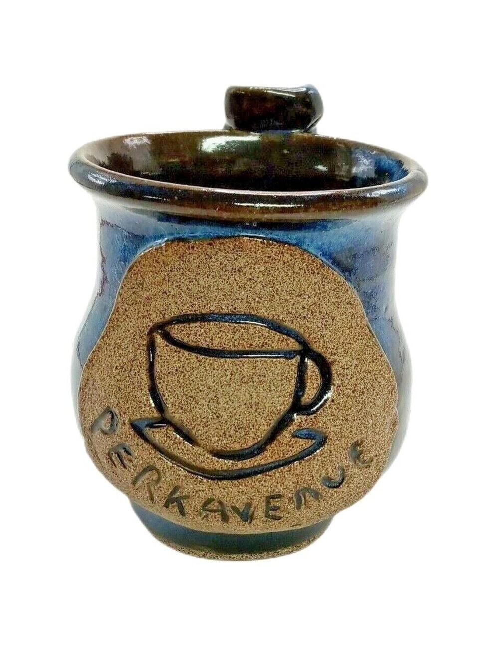 ☕ Perk Avenue Mug 🤎💙 Vintage Signed Pottery Madison GA